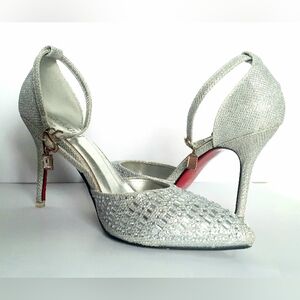 Sparkly Red-bottom Jewelled Stilettos with ankle straps, size 37